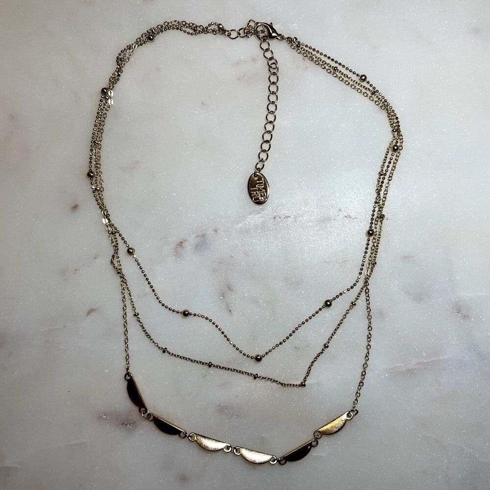 Time and Tru | Gold Tone Triple Layer Necklace